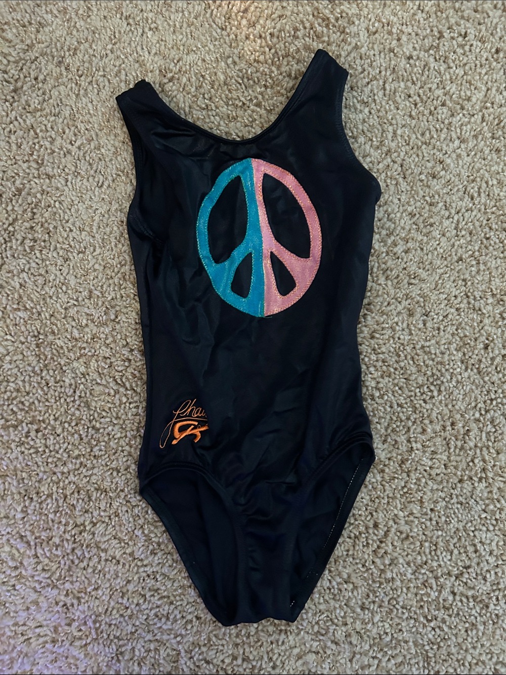 GK Black Girls' One-Piece with Pink & Teal Peace Sign